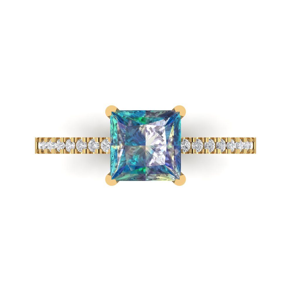 1.62 cttw Blue Moissanite Solitaire with Zirconia Simulated Diamond Accents Engagement Ring - Solid Gold (Princess Cut,6.5mm)