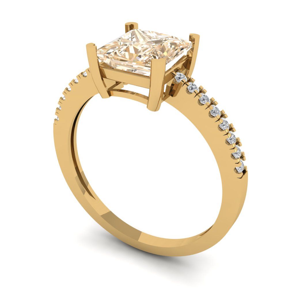 1.62 cttw Natural Morganite Solitaire with Zirconia Simulated Diamond Accents Engagement Ring - Solid Gold (Princess Cut,6.5mm)