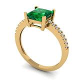 1.66 ct Brilliant Princess Cut Simulated Emerald Stone Yellow Gold Solitaire with Accents Ring