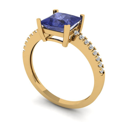1.62 cttw Simulated Tanzanite Solitaire with Zirconia Simulated Diamond Accents Engagement Ring - Solid Gold (Princess Cut,6.5mm)