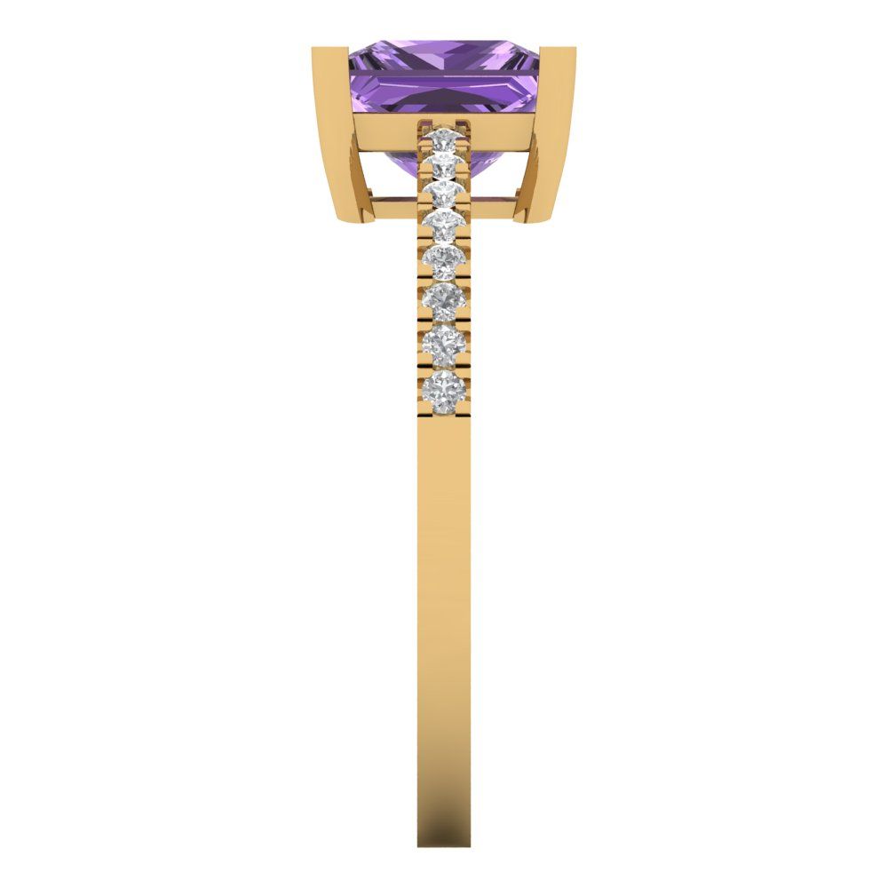 1.62 cttw Simulated Alexandrite Solitaire with Zirconia Simulated Diamond Accents Engagement Ring - Solid Gold (Princess Cut,6.5mm)