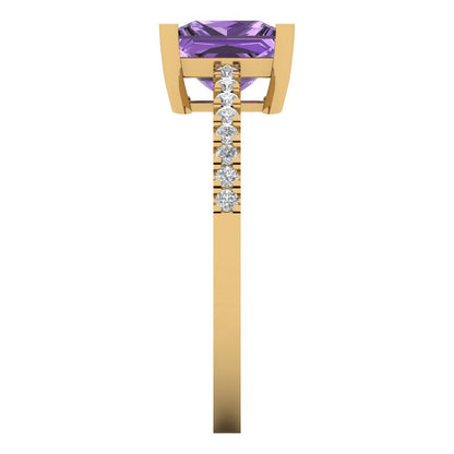 1.62 cttw Simulated Alexandrite Solitaire with Zirconia Simulated Diamond Accents Engagement Ring - Solid Gold (Princess Cut,6.5mm)