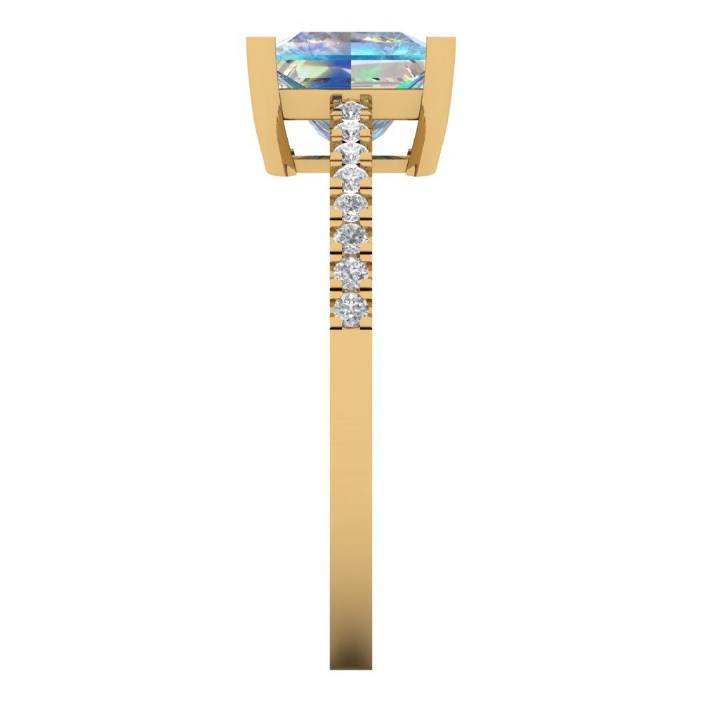 1.62 cttw Blue Moissanite Solitaire with Zirconia Simulated Diamond Accents Engagement Ring - Solid Gold (Princess Cut,6.5mm)