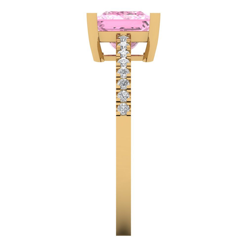 1.62 cttw Zirconia Simulated Pink Diamond Solitaire with Zirconia Simulated Diamond Accents Engagement Ring - Solid Gold (VVS1, Princess Cut,6.5mm)