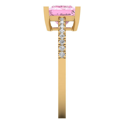 1.62 cttw Zirconia Simulated Pink Diamond Solitaire with Zirconia Simulated Diamond Accents Engagement Ring - Solid Gold (VVS1, Princess Cut,6.5mm)