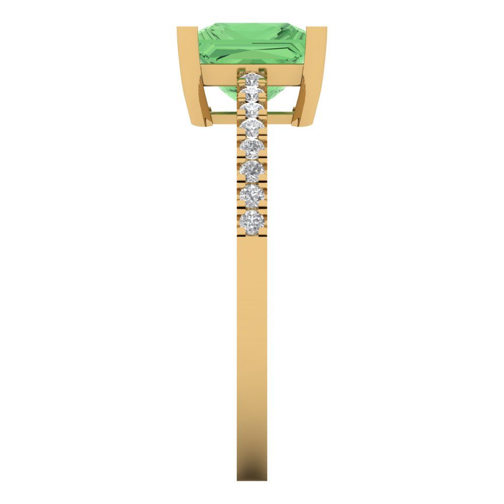 1.62 cttw Zirconia Simulated Green Diamond Solitaire with Zirconia Simulated Diamond Accents Engagement Ring - Solid Gold (VVS1, Princess Cut,6.5mm)