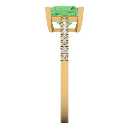 1.62 cttw Zirconia Simulated Green Diamond Solitaire with Zirconia Simulated Diamond Accents Engagement Ring - Solid Gold (VVS1, Princess Cut,6.5mm)