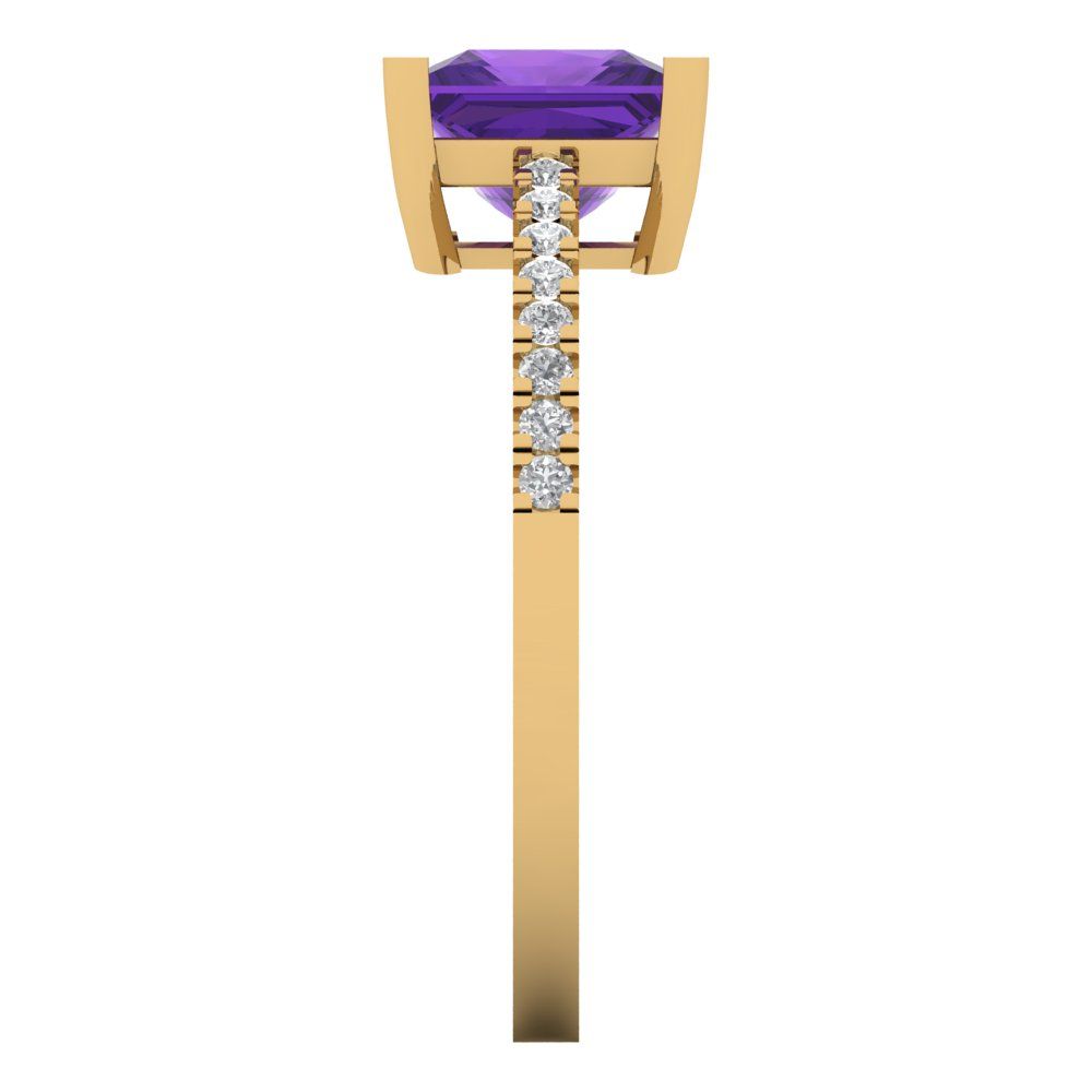 1.62 cttw Natural Amethyst Solitaire with Zirconia Simulated Diamond Accents Engagement Ring - Solid Gold (Princess Cut,6.5mm)