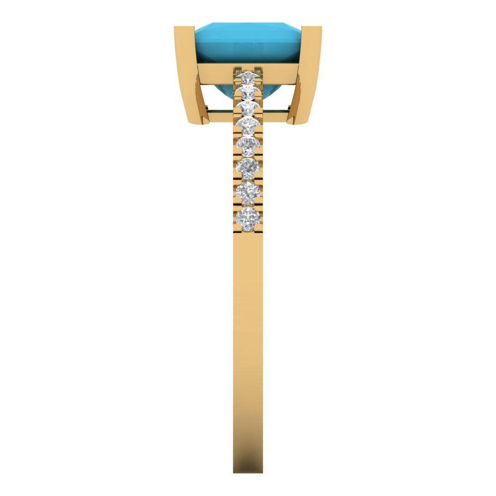 1.62 cttw Simulated Turquoise Solitaire with Zirconia Simulated Diamond Accents Engagement Ring - Solid Gold (Princess Cut,6.5mm)