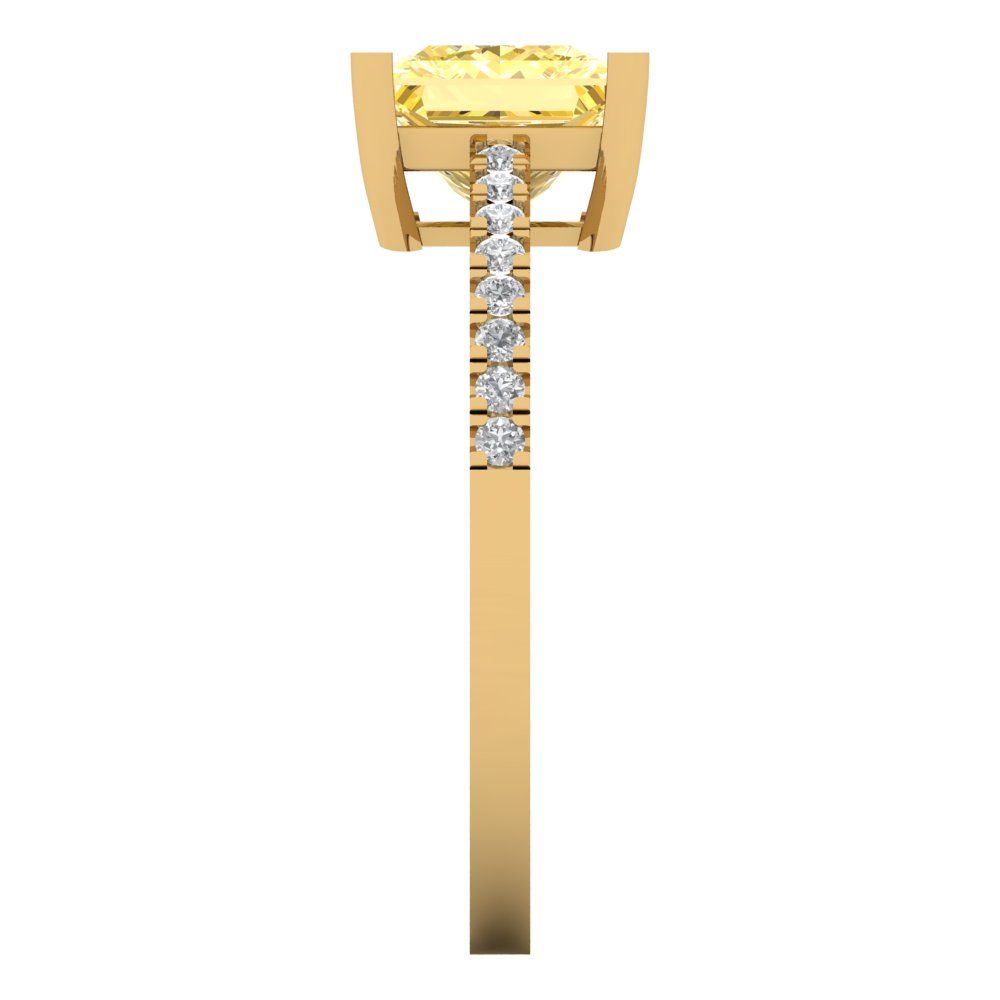 1.62 cttw Natural Citrine Solitaire with Zirconia Simulated Diamond Accents Engagement Ring - Solid Gold (Princess Cut,6.5mm)