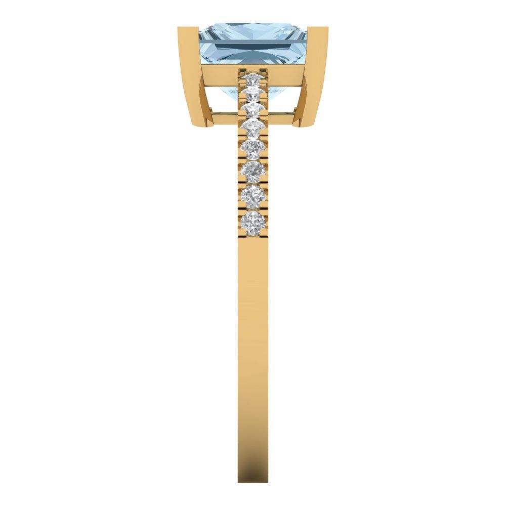 1.62 cttw Natural Sky Blue Topaz Solitaire with Zirconia Simulated Diamond Accents Engagement Ring - Solid Gold (Princess Cut,6.5mm)