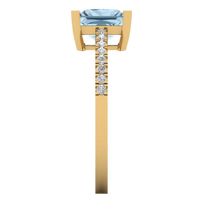 1.62 cttw Natural Sky Blue Topaz Solitaire with Zirconia Simulated Diamond Accents Engagement Ring - Solid Gold (Princess Cut,6.5mm)