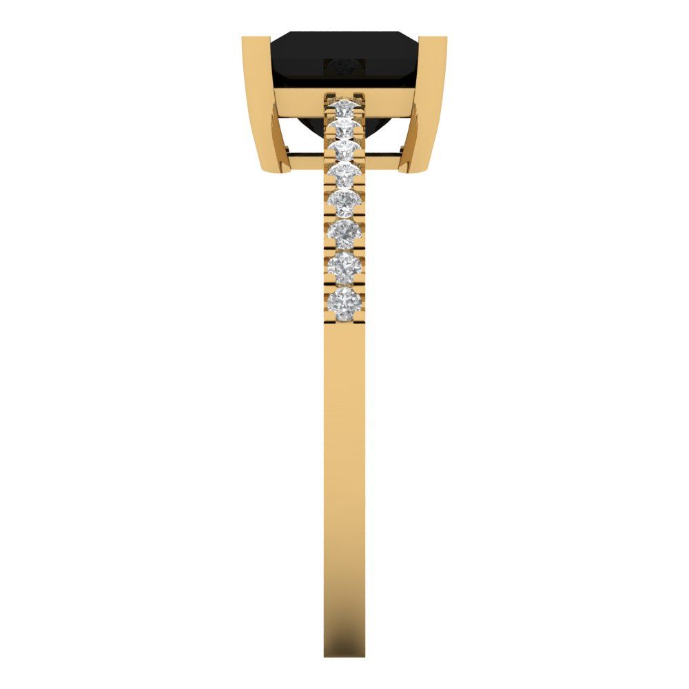 1.66 ct Brilliant Princess Cut Natural Onyx Yellow Gold Solitaire with Accents Engagement Ring, July Birthstone