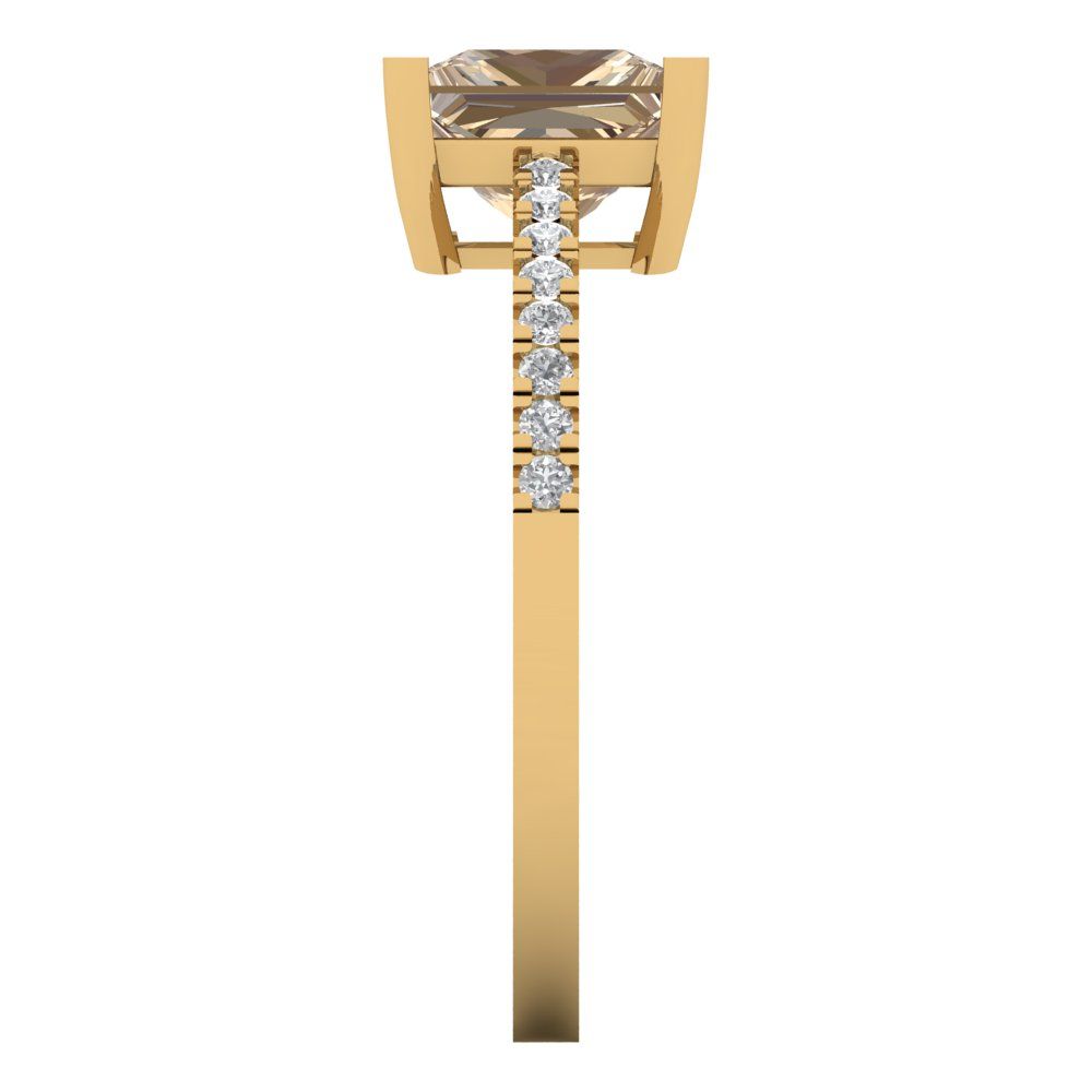 1.62 cttw Yellow Moissanite Solitaire with Zirconia Simulated Diamond Accents Engagement Ring - Solid Gold (Princess Cut,6.5mm)