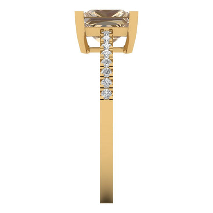 1.62 cttw Yellow Moissanite Solitaire with Zirconia Simulated Diamond Accents Engagement Ring - Solid Gold (Princess Cut,6.5mm)