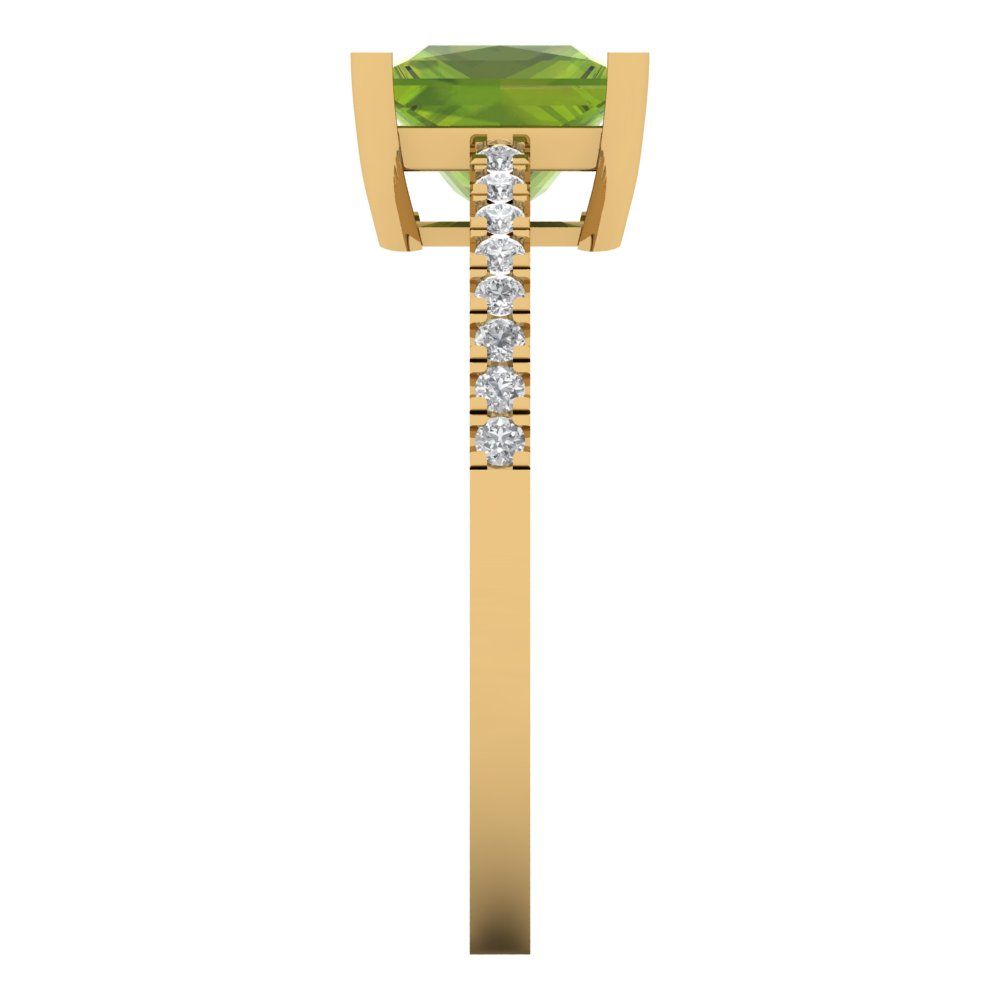 1.62 cttw Natural Peridot Solitaire with Zirconia Simulated Diamond Accents Engagement Ring - Solid Yellow Gold (VVS1, Princess Cut,6.5mm)