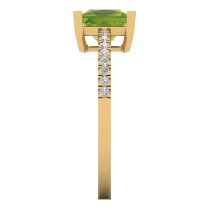 1.62 cttw Natural Peridot Solitaire with Zirconia Simulated Diamond Accents Engagement Ring - Solid Yellow Gold (VVS1, Princess Cut,6.5mm)