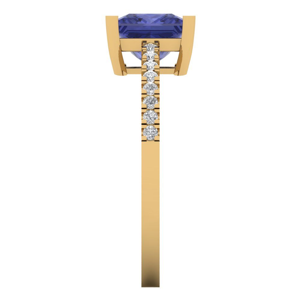 1.62 cttw Simulated Tanzanite Solitaire with Zirconia Simulated Diamond Accents Engagement Ring - Solid Gold (Princess Cut,6.5mm)