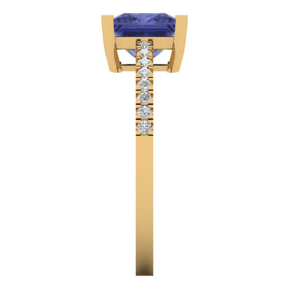 1.62 cttw Simulated Tanzanite Solitaire with Zirconia Simulated Diamond Accents Engagement Ring - Solid Gold (Princess Cut,6.5mm)