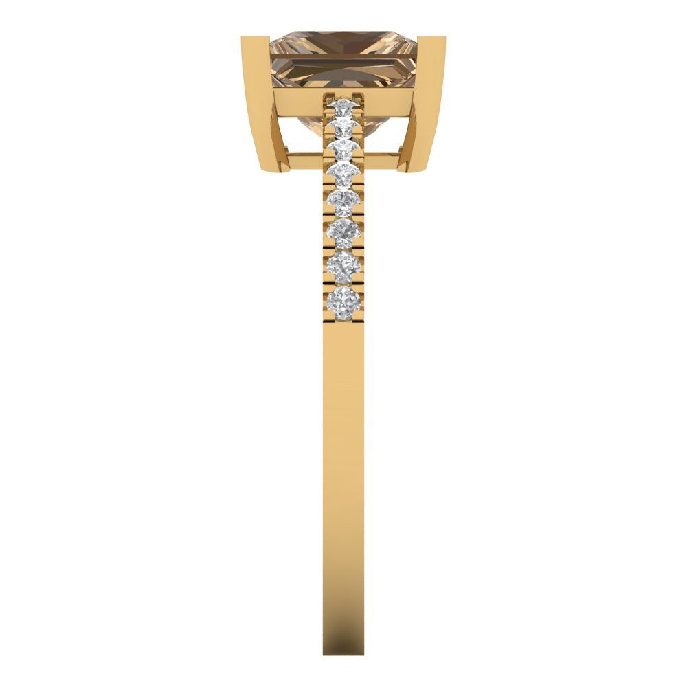 1.62 cttw Zirconia Simulated Champagne Diamond Solitaire with Zirconia Simulated Diamond Accents Engagement Ring - Solid Gold (VVS1, Princess Cut,6.5mm)