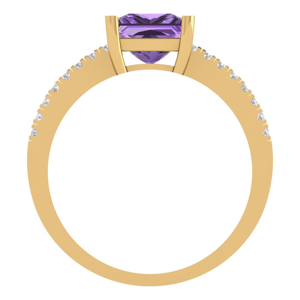 1.62 cttw Simulated Alexandrite Solitaire with Zirconia Simulated Diamond Accents Engagement Ring - Solid Gold (Princess Cut,6.5mm)