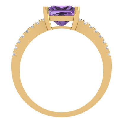 1.62 cttw Simulated Alexandrite Solitaire with Zirconia Simulated Diamond Accents Engagement Ring - Solid Gold (Princess Cut,6.5mm)