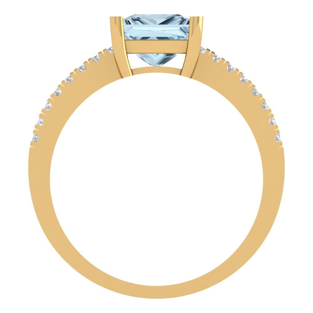 1.62 cttw Natural Aquamarine Solitaire with Zirconia Simulated Diamond Accents Engagement Ring - Solid Yellow Gold (VVS1, Princess Cut,6.5mm)