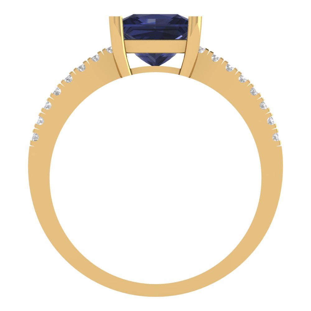 1.62 cttw Simulated Blue Sapphire Solitaire with Zirconia Simulated Diamond Accents Engagement Ring - Solid Gold (Princess Cut,6.5mm)