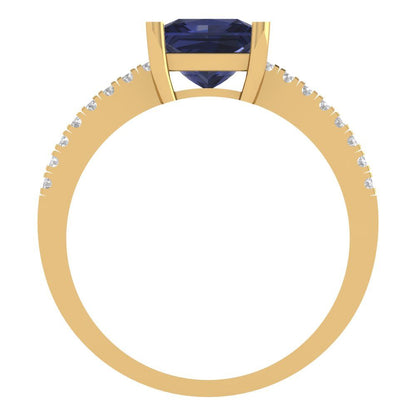 1.62 cttw Simulated Blue Sapphire Solitaire with Zirconia Simulated Diamond Accents Engagement Ring - Solid Gold (Princess Cut,6.5mm)