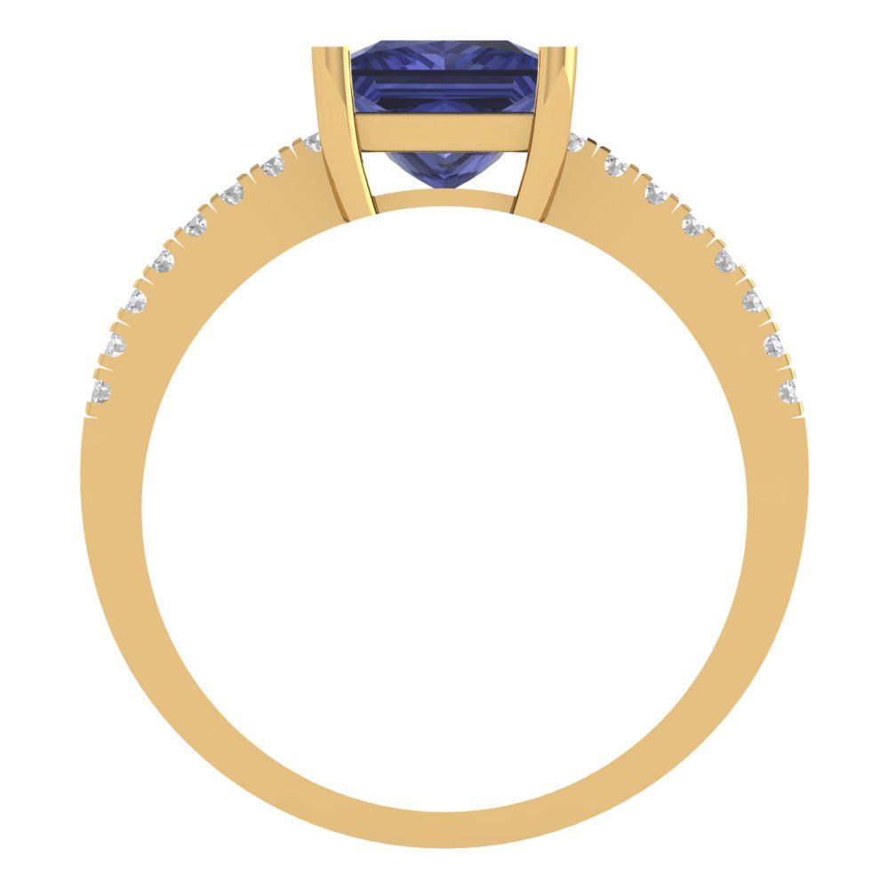 1.62 cttw Simulated Tanzanite Solitaire with Zirconia Simulated Diamond Accents Engagement Ring - Solid Gold (Princess Cut,6.5mm)