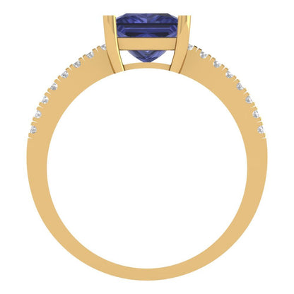 1.62 cttw Simulated Tanzanite Solitaire with Zirconia Simulated Diamond Accents Engagement Ring - Solid Gold (Princess Cut,6.5mm)