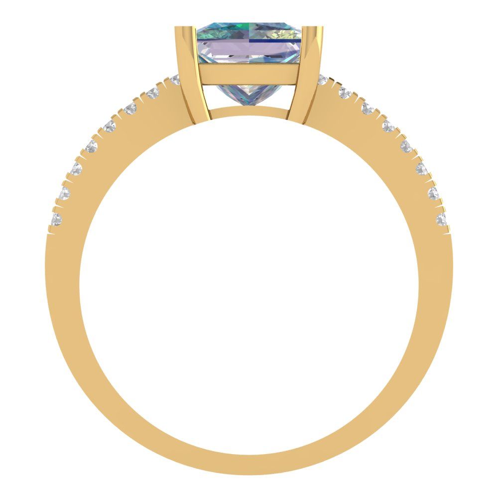 1.62 cttw Blue Moissanite Solitaire with Zirconia Simulated Diamond Accents Engagement Ring - Solid Gold (Princess Cut,6.5mm)