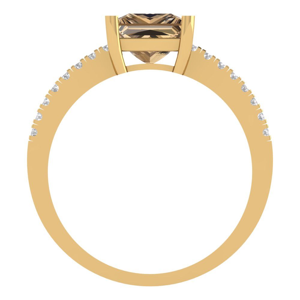 1.62 cttw Zirconia Simulated Champagne Diamond Solitaire with Zirconia Simulated Diamond Accents Engagement Ring - Solid Gold (VVS1, Princess Cut,6.5mm)