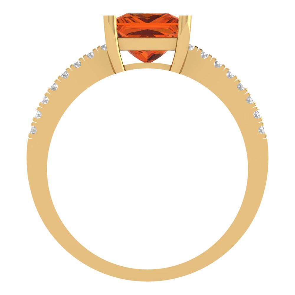 1.62 cttw Simulated Ruby Solitaire with Zirconia Simulated Diamond Accents Engagement Ring - Solid Yellow Gold (VVS1, Princess Cut,6.5mm)