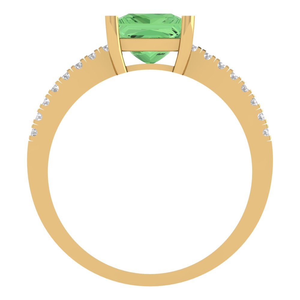 1.62 cttw Zirconia Simulated Green Diamond Solitaire with Zirconia Simulated Diamond Accents Engagement Ring - Solid Gold (VVS1, Princess Cut,6.5mm)