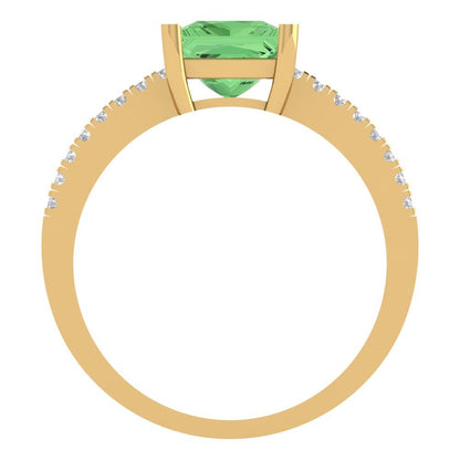 1.62 cttw Zirconia Simulated Green Diamond Solitaire with Zirconia Simulated Diamond Accents Engagement Ring - Solid Gold (VVS1, Princess Cut,6.5mm)