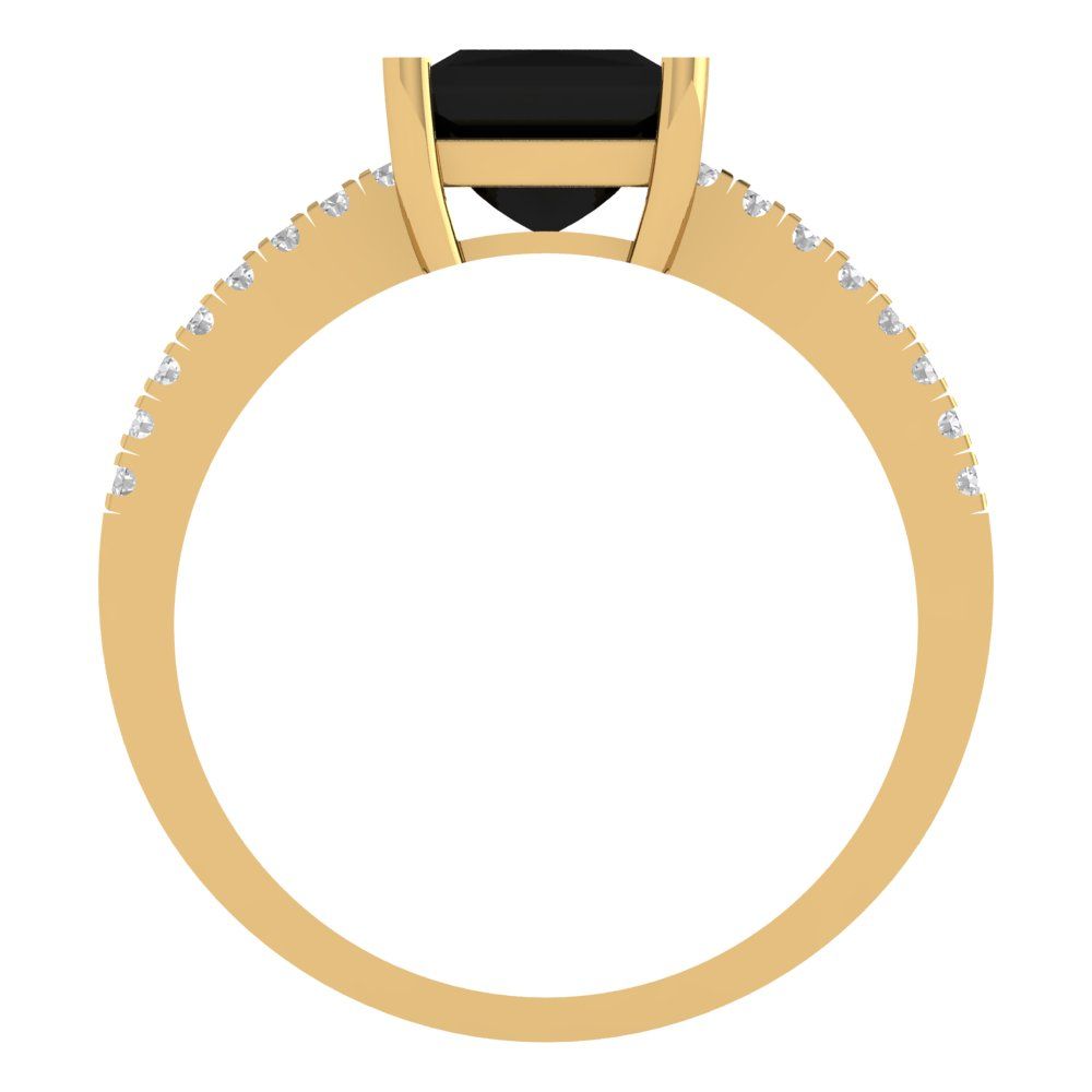 1.66 ct Brilliant Princess Cut Natural Onyx Yellow Gold Solitaire with Accents Engagement Ring, July Birthstone