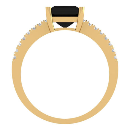 1.66 ct Brilliant Princess Cut Natural Onyx Yellow Gold Solitaire with Accents Engagement Ring, July Birthstone