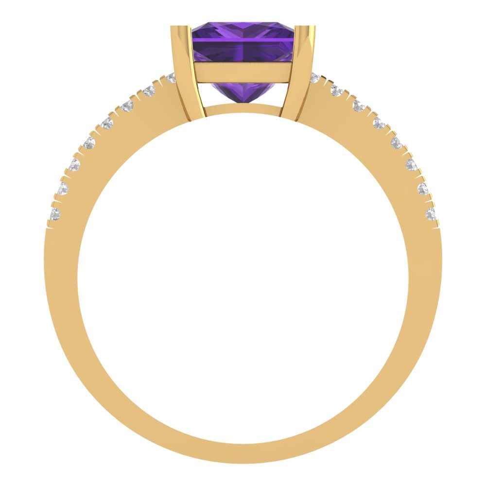 1.62 cttw Natural Amethyst Solitaire with Zirconia Simulated Diamond Accents Engagement Ring - Solid Gold (Princess Cut,6.5mm)