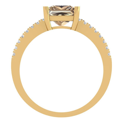 1.62 cttw Yellow Moissanite Solitaire with Zirconia Simulated Diamond Accents Engagement Ring - Solid Gold (Princess Cut,6.5mm)