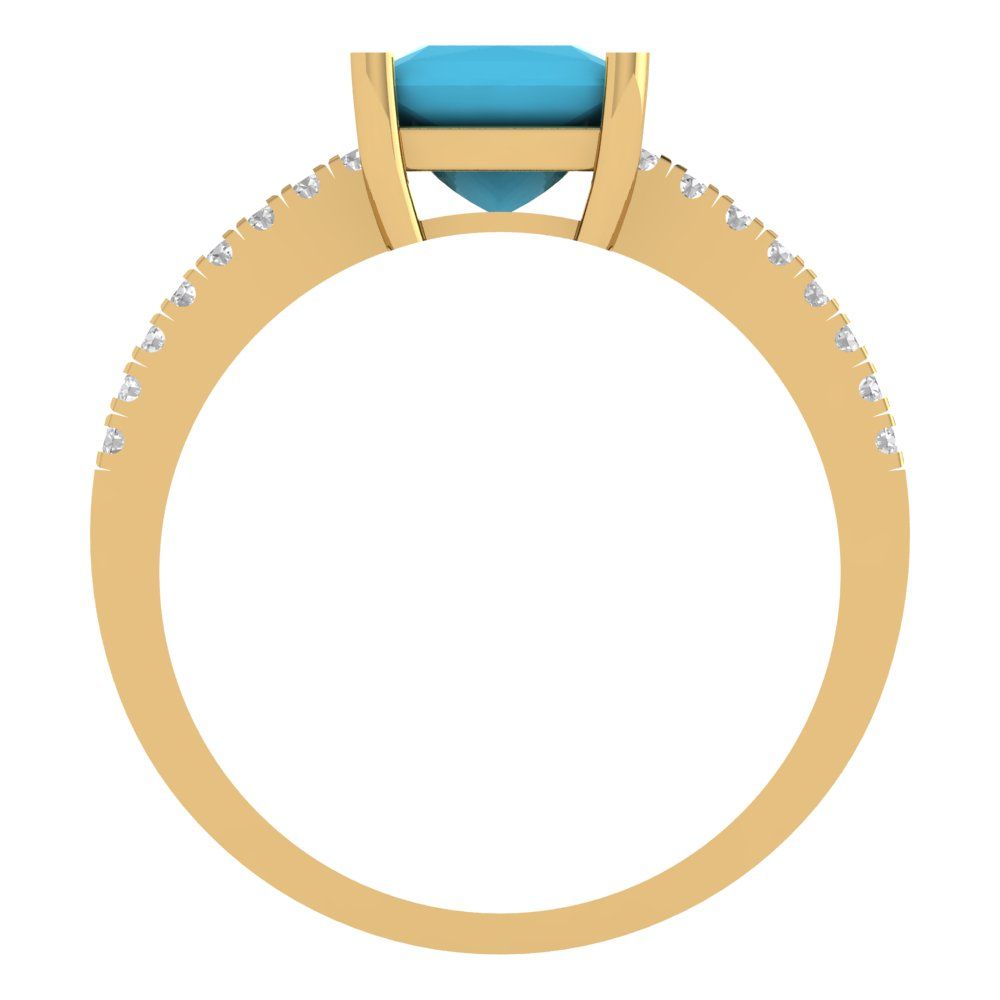 1.62 cttw Simulated Turquoise Solitaire with Zirconia Simulated Diamond Accents Engagement Ring - Solid Gold (Princess Cut,6.5mm)