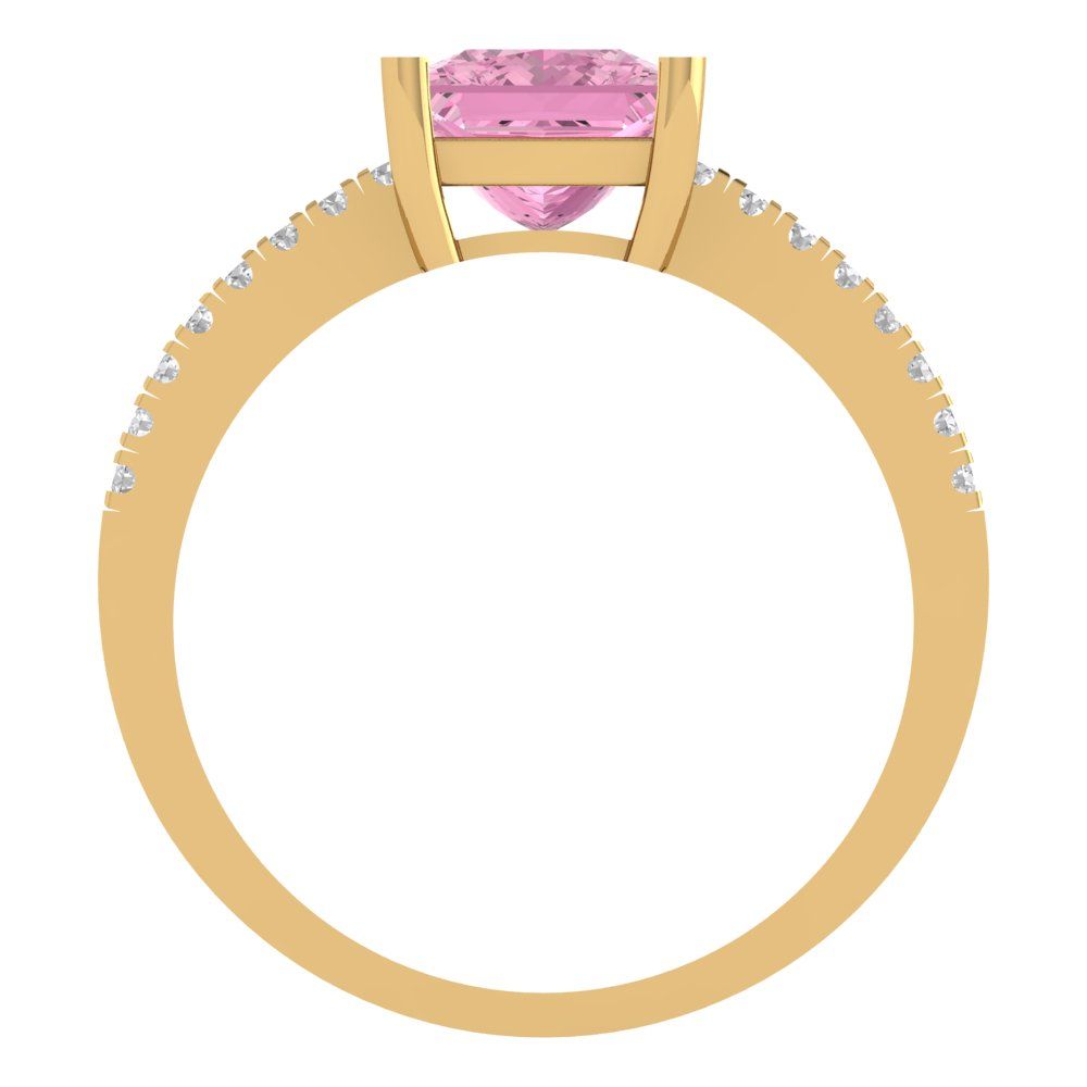 1.62 cttw Zirconia Simulated Pink Diamond Solitaire with Zirconia Simulated Diamond Accents Engagement Ring - Solid Gold (VVS1, Princess Cut,6.5mm)