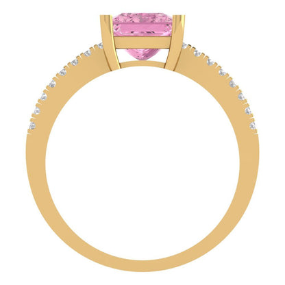 1.62 cttw Zirconia Simulated Pink Diamond Solitaire with Zirconia Simulated Diamond Accents Engagement Ring - Solid Gold (VVS1, Princess Cut,6.5mm)