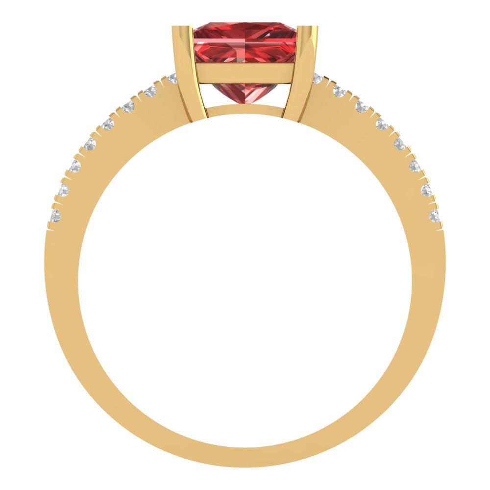 1.62 cttw Natural Garnet Solitaire with Zirconia Simulated Diamond Accents Engagement Ring - Solid Gold (Princess Cut,6.5mm)