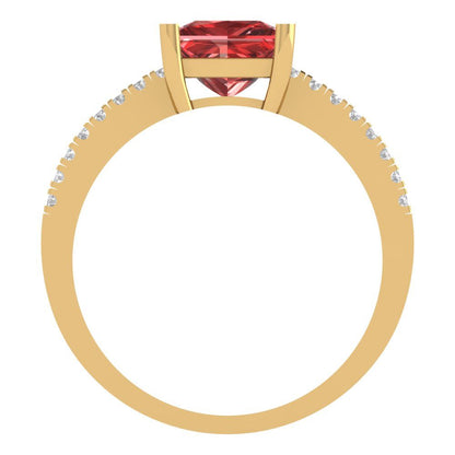1.62 cttw Natural Garnet Solitaire with Zirconia Simulated Diamond Accents Engagement Ring - Solid Gold (Princess Cut,6.5mm)