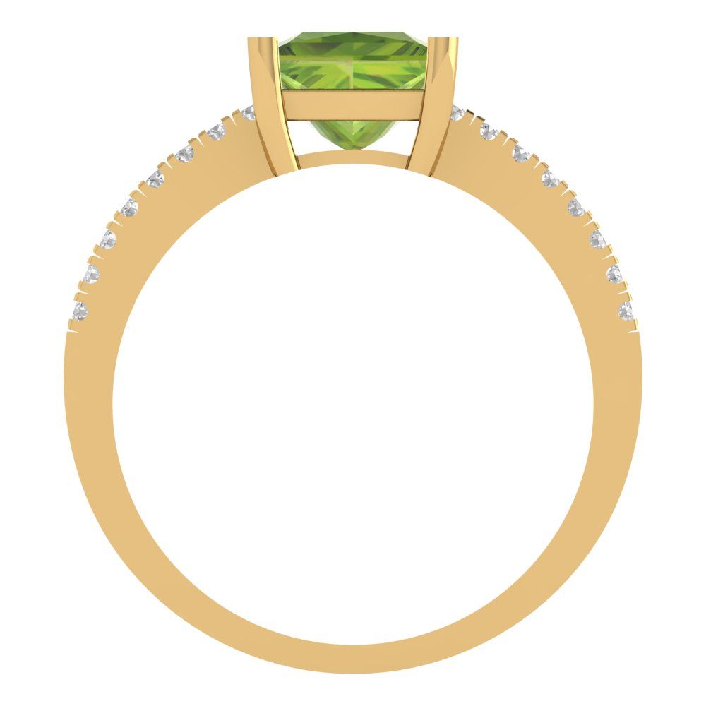 1.62 cttw Natural Peridot Solitaire with Zirconia Simulated Diamond Accents Engagement Ring - Solid Yellow Gold (VVS1, Princess Cut,6.5mm)