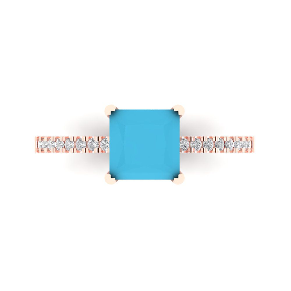 1.62 cttw Simulated Turquoise Solitaire with Zirconia Simulated Diamond Accents Engagement Ring - Solid Gold (Princess Cut,6.5mm)