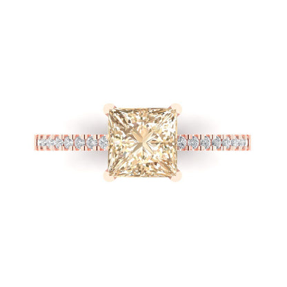 1.62 cttw Natural Morganite Solitaire with Zirconia Simulated Diamond Accents Engagement Ring - Solid Gold (Princess Cut,6.5mm)