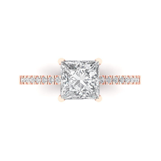 1.62 cttw Moissanite Solitaire with Zirconia Simulated Diamond Accents Engagement Ring - Solid Rose Gold (VVS1, Princess Cut,6.5mm)