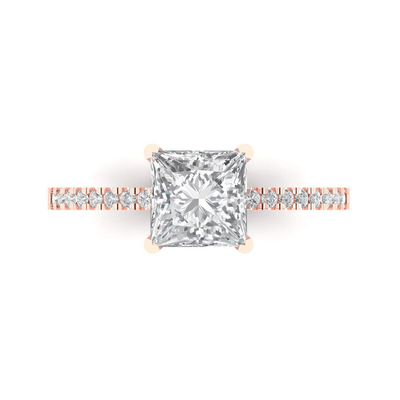 1.66 ct Brilliant Princess Cut Natural Diamond Stone Clarity SI1-2 Color G-H Rose Gold Solitaire with Accents Ring